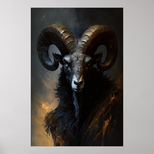 Ram Portret Dier Natuur Wildlife Donker Schilderij Poster (Voorkant)