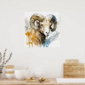 Ram Portret Dierlijke Schilderij Wildlife Outdoors Poster (Keuken)