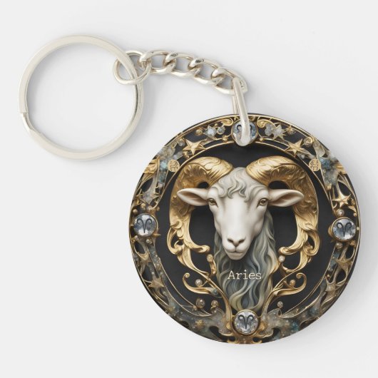 Ram Ram, Diamant en Goud Gepersonaliseerd Sleutelhanger (Voorkant)