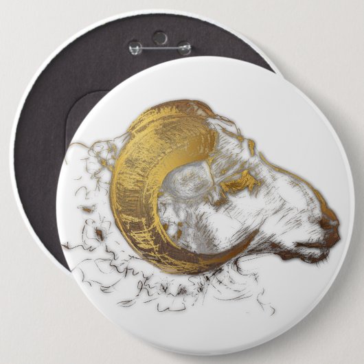 Ram Ram met Golden Horns Astrologie Button 1 (Voorkant /achterkant)