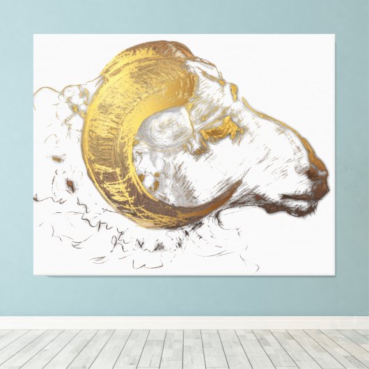 Ram Ram met gouden hoorns Canvas Afdruk (Insitu (Houten vloer))