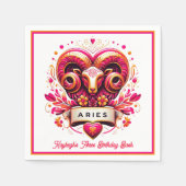 Ram Ram Roze en Sinaasappel Zodiac Verjaardag Servet (Voorkant)