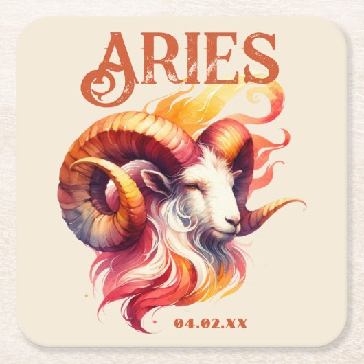 Ram Ram Waterverf sterrenbeeld Aangepaste Verjaard Kartonnen Onderzetters (Voorkant)