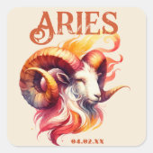 Ram Ram Waterverf sterrenbeeld Aangepaste Verjaard Vierkante Sticker (Voorkant)