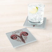 Ram Rood Glyph Zilver Vierkant Glas Onderzetter Glazen Onderzetter (Schuin)