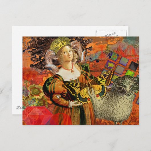 Ram Sinaasappel Vrouw: Gotische Ram Antiek Art Col Briefkaart (Voorkant / Achterkant)