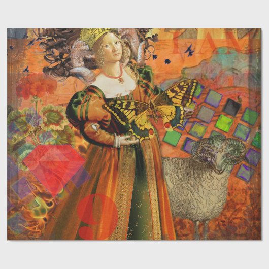 Ram Sinaasappel Vrouw: Gotische Ram Antiek Art Col Cadeaupapier (Vlak)