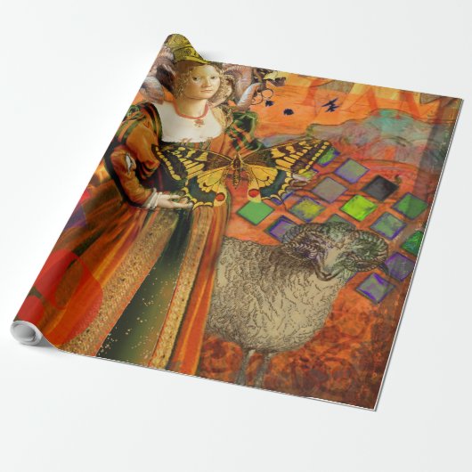 Ram Sinaasappel Vrouw: Gotische Ram Antiek Art Col Cadeaupapier (Uitgerold)