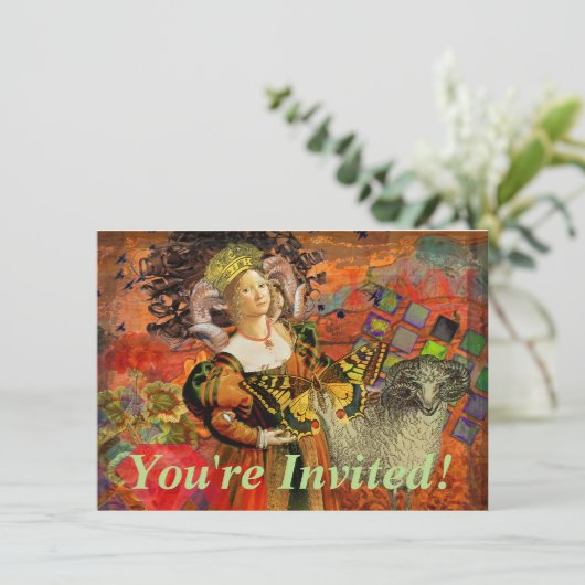 Ram Sinaasappel Vrouw: Gotische Ram Antiek Art Col Kaart (Staand voorkant)