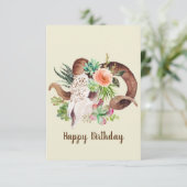 Ram Skull en Succulent  Birthday Kaart (Staand voorkant)