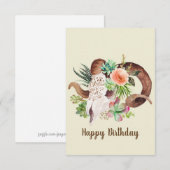 Ram Skull en Succulent  Birthday Kaart (Voorkant / Achterkant)