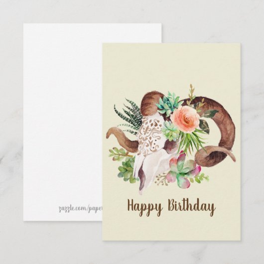 Ram Skull en Succulent Birthday Kaart (Voorkant / Achterkant)