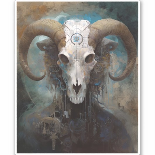 Ram Skull Surreal Fantasy Art Sticker (Voorkant)