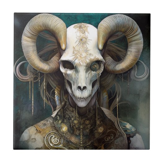Ram Skull Surreal Fantasy Art Tegeltje (Voorkant)