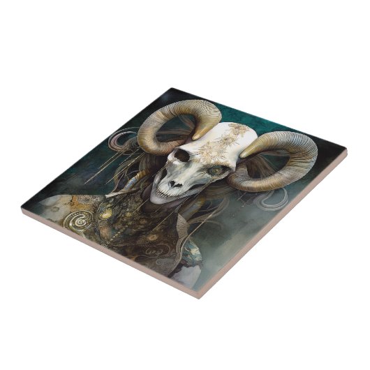 Ram Skull Surreal Fantasy Art Tegeltje (Zijkant)