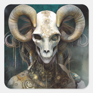 Ram Skull Surreal Fantasy Art Vierkante Sticker