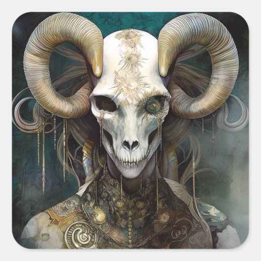 Ram Skull Surreal Fantasy Art Vierkante Sticker (Voorkant)