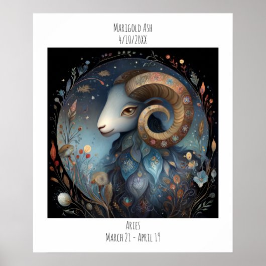 Ram Sterrenbeeld Astrologie Naam & Verjaardag Poster (Voorkant)