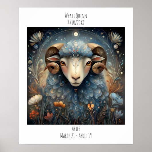 Ram Sterrenbeeld Astrologie Naam & Verjaardag Poster (Voorkant)