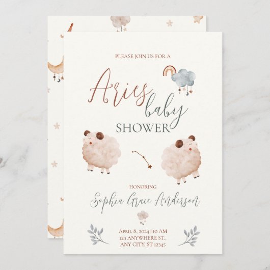 Ram sterrenbeeld baby shower kaart (Voorkant / Achterkant)