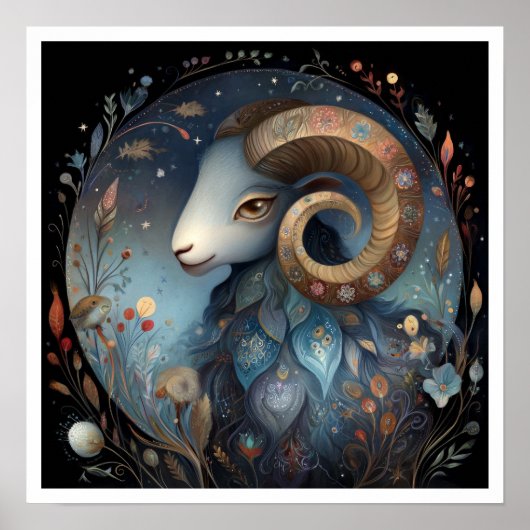 Ram Sterrenbeeld Geboorte Teken Astrologie Hemels Poster (Voorkant)