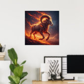 ♈ Ram Sterrenbeeld Met Dramatisch Vuur Poster (Thuiskantoor)