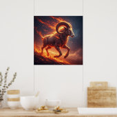 ♈ Ram Sterrenbeeld Met Dramatisch Vuur Poster (Keuken)