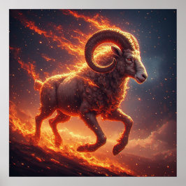 ♈ Ram Sterrenbeeld Met Dramatisch Vuur Poster