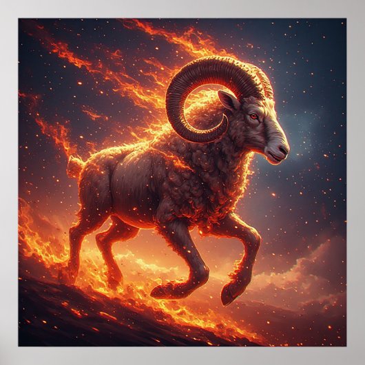 ♈ Ram Sterrenbeeld Met Dramatisch Vuur Poster (Voorkant)