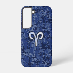 Ram Sterrenbeeld op Marineblauwe Camo Samsung Galaxy Hoesje
