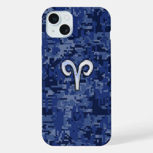 Ram Sterrenbeeld op Marineblauwe Digitale Camo iPhone 15 Plus Case