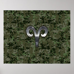 Ram Sterrenbeeld op Woodland Groen Digitaal Camo Poster