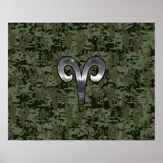 Ram Sterrenbeeld op Woodland Groen Digitaal Camo Poster (Voorkant)