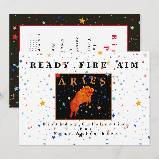 Ram sterrenbeeld READY AIM FIRE moderne ster Uitno Kaart (Voorkant / Achterkant)