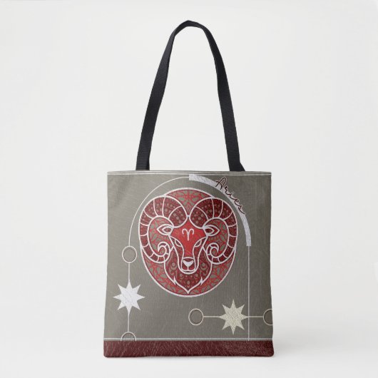 Ram Sterrenbeeld Rood Wit Grijs Mandala Tote Bag (Voorkant)
