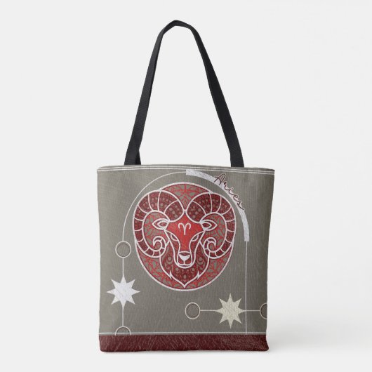 Ram Sterrenbeeld Rood Wit Grijs Mandala Tote Bag (Achterkant)