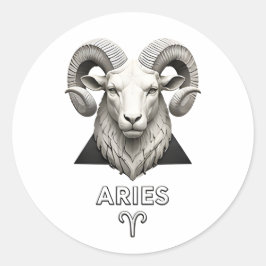 Ram Stier Aries Klassiek Zwart Wit Astrologie Ronde Sticker