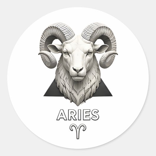 Ram Stier Aries Klassiek Zwart Wit Astrologie Ronde Sticker (Voorkant)