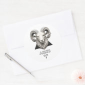 Ram Stier Aries Klassiek Zwart Wit Astrologie Ronde Sticker (Envelop)