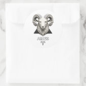 Ram Stier Aries Klassiek Zwart Wit Astrologie Ronde Sticker (Tas)