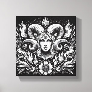 Ram Stier Zodiak Godin met Ramshoorns – Mystiek Canvas Afdruk