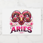Ram SZN Roze en Sinaasappel Zodiac Verjaardag Sparkling Wijnetiket (Enkel label)