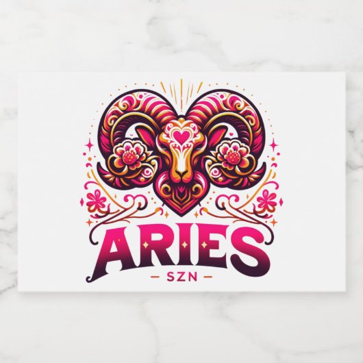 Ram SZN Roze en Sinaasappel Zodiac Verjaardag Sparkling Wijnetiket (Enkel label)