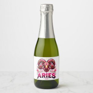 Ram SZN Roze en Sinaasappel Zodiac Verjaardag Sparkling Wijnetiket