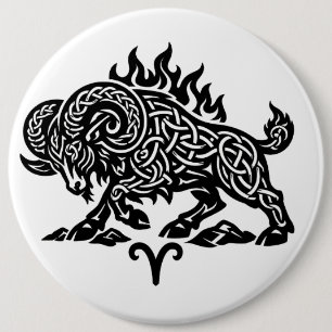 Ram Vuur‑Aries – Keltische Geheime Inkt Zodiac Ronde Button 6,0 Cm