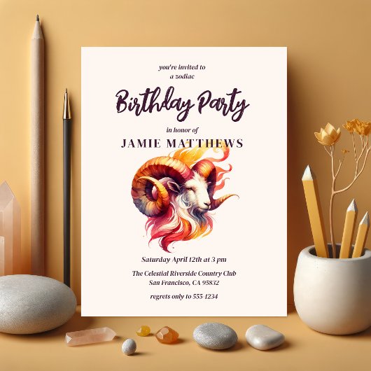 Ram Waterverf Zodiac thema verjaardagsfeestje Uitnodiging Briefkaart