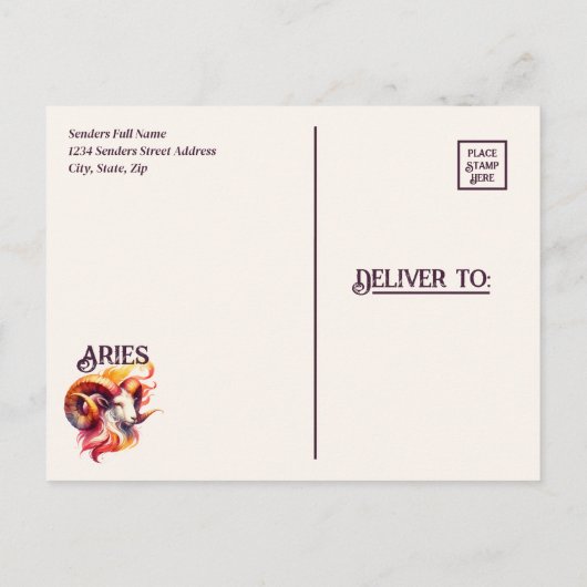 Ram Waterverf Zodiac thema verjaardagsfeestje Uitnodiging Briefkaart (Achterkant)