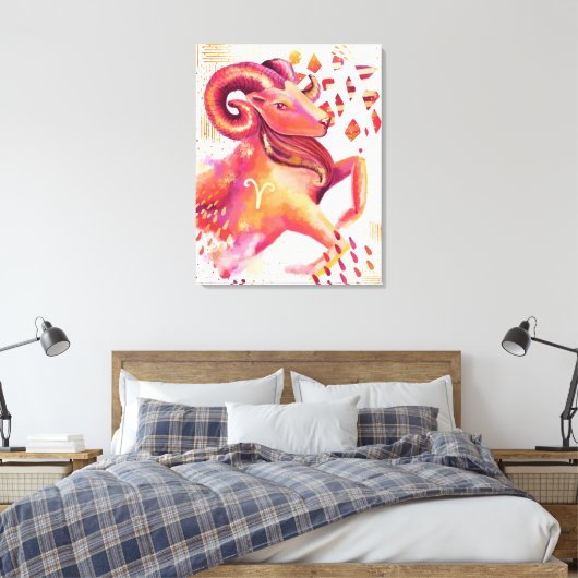 Ram Zodiac Abstract Aquarel Wandkunst Canvas Afdruk (Insitu (Slaapkamer))