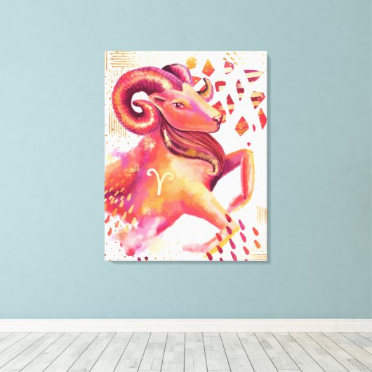 Ram Zodiac Abstract Aquarel Wandkunst Canvas Afdruk (Insitu (Houten vloer))