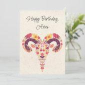 Ram Zodiac Bloemen Verjaardag Flat Kaart (Staand voorkant)